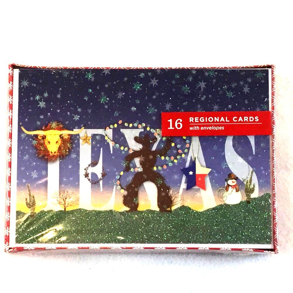 Texas Holiday Cards 16 Cards and Envelopes Sparkle NWT